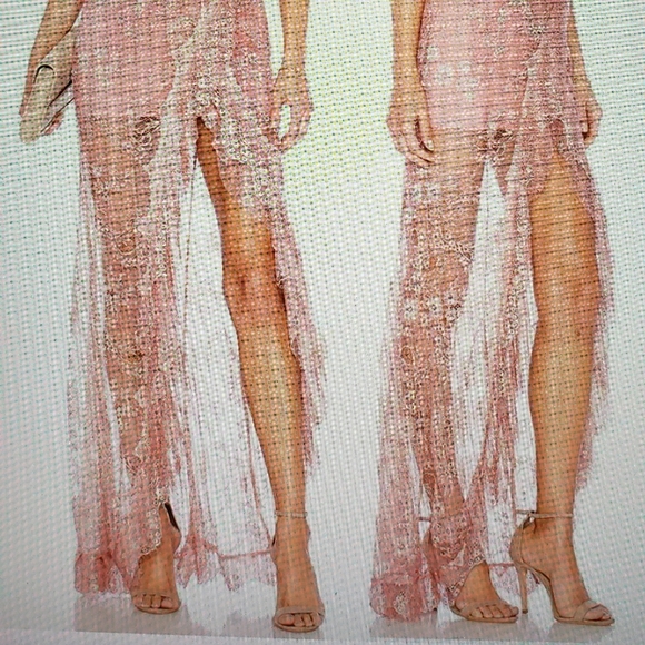 Pink Lace Majorelle Overlay Illusion Faux Wrap High Low Maxi Dress Size… - Picture 3 of 11